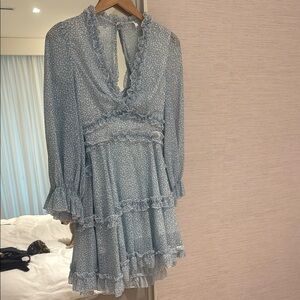 Blue Floral Ruffle Dress